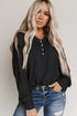 Waffle Patchwork Dolman Sleeve Henley Top